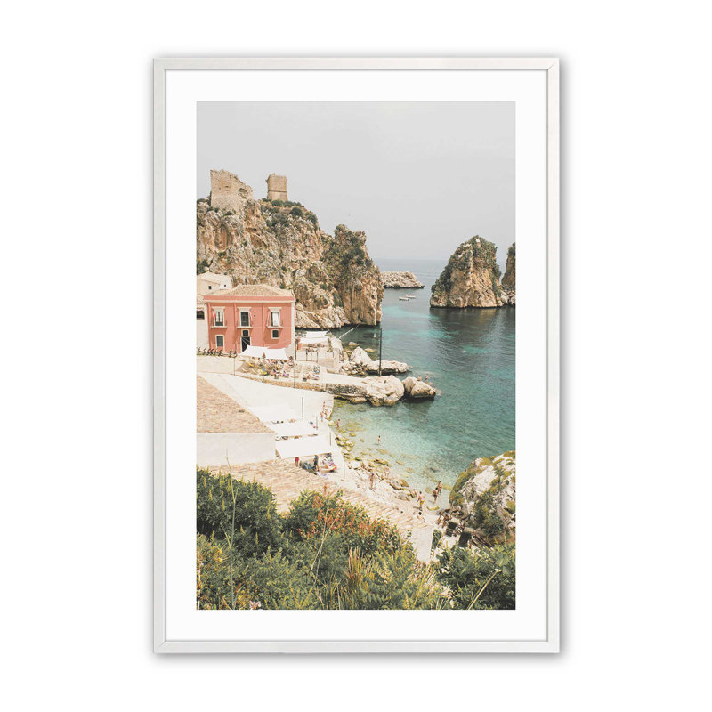 Imprimé de bord de mer côtier, Cadre simple blanc opaque, H 15 po x l 12 po x P 1,25 po