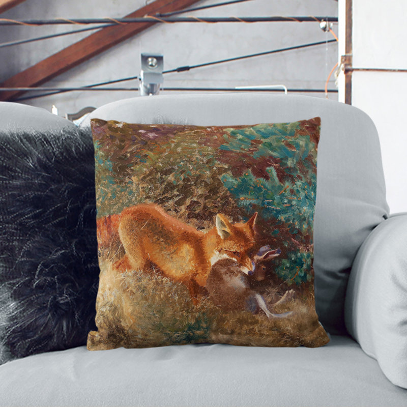 Fox with Brown Hare Scatter Cushion, White, 55cm H x 55cm W x 20cm D