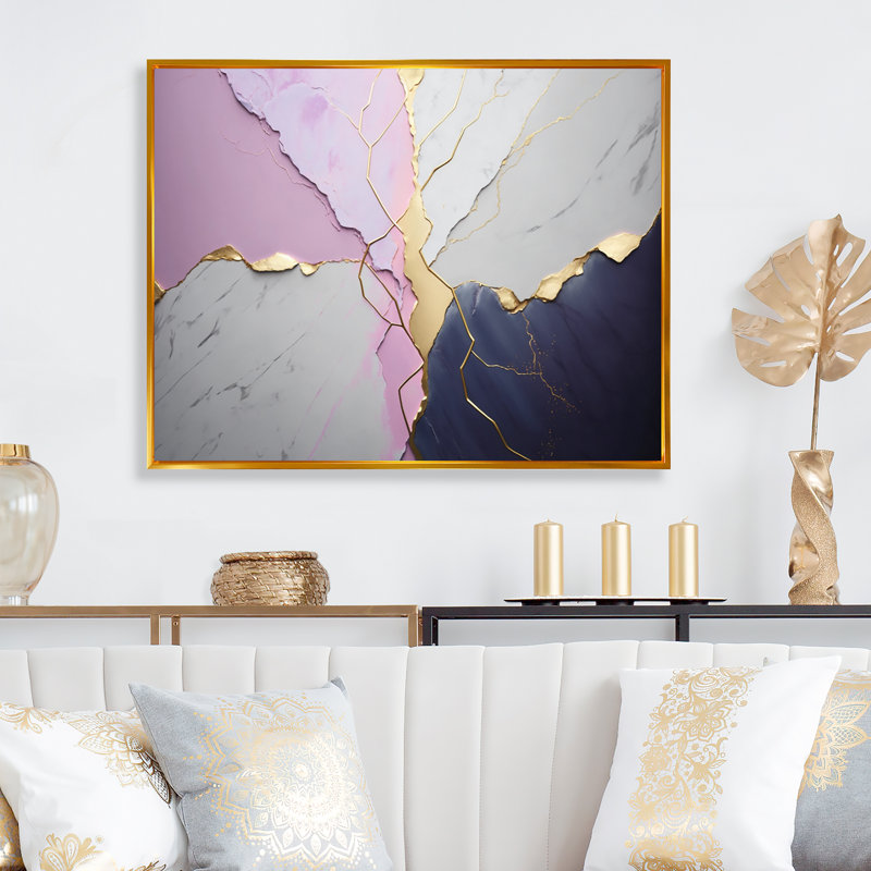 «Abstract Geode Pink IV», reproduction sur toile, L 20 po x H 12 po, Toile avec cadre flottant or