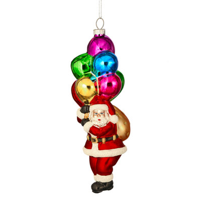 Ornement en forme de père Noël en verre 7 "avec ballons