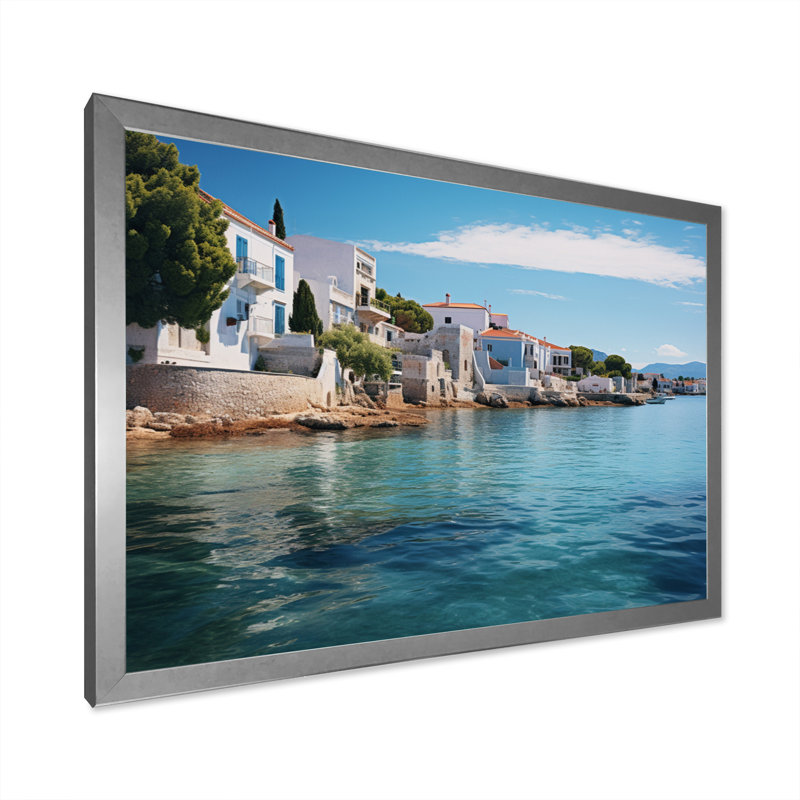 " Greece Saronic Serenade II ", H 12 po x l 20 po, Cadre simple argenté