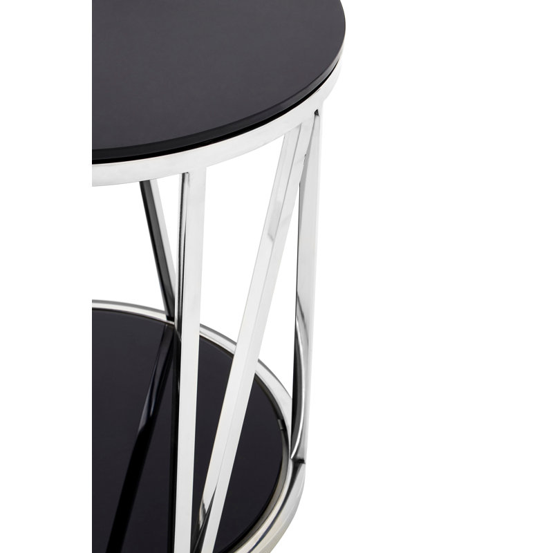 Bergsteinn Glass Top End Table, Silver/Black