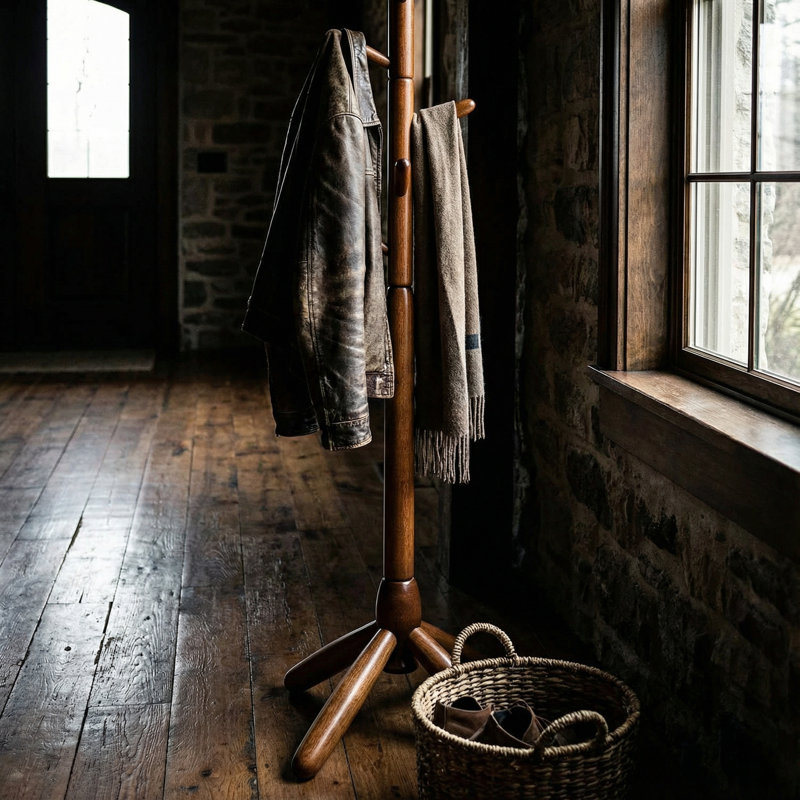 Demetri Solid Wood Freestanding 5 - Hook Coat Rack, Oak