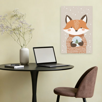 Cute Fox Snow Globe Abstract Contemporary Fox Nature Wildlife Wall Art Print by Mathieu - Wrapped Canvas Print