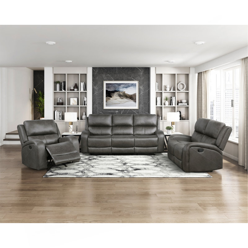 Ensemble de canapé gris 3 pièces Fauteuil inclinable à mouvement inclinable et moelleux