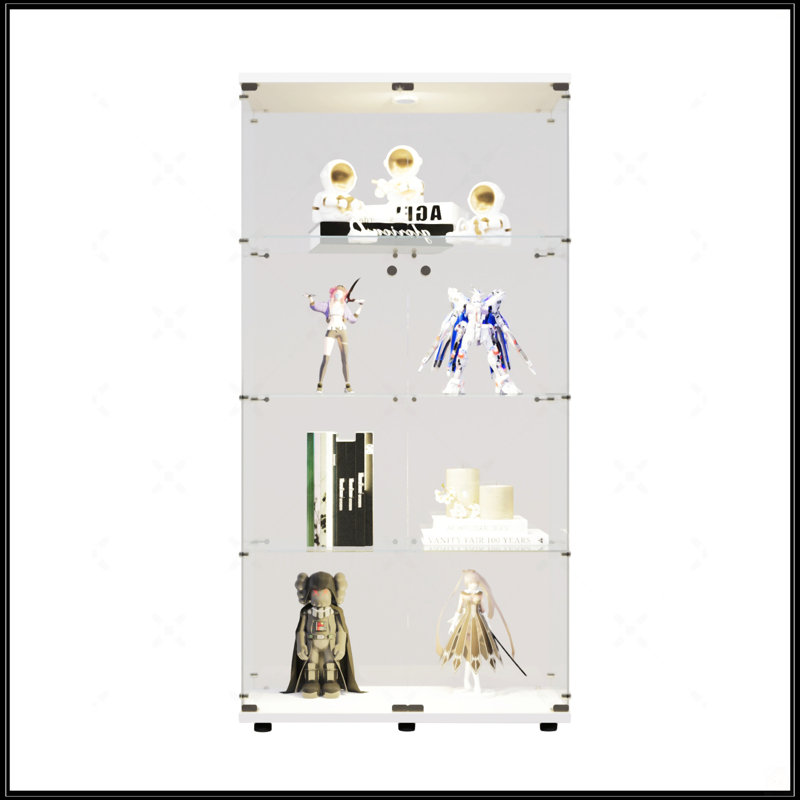 Vitrine en verre à deux portes avec 4 lumières DEL et porte, Blanc