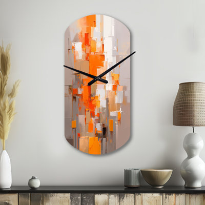Orange brun brisé réalités - horloge murale cylindrique moderne en métal, impression d'horloge murale orange