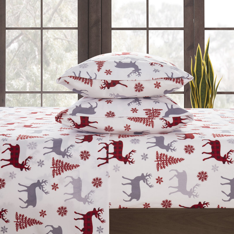 Buffalo Deer Printed Microfiber Flannel Sheet Set, Twin
