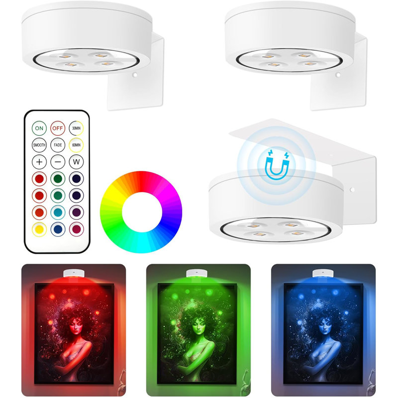 3.35'' Dimmable Wall Mount Picture Light with Remote, White