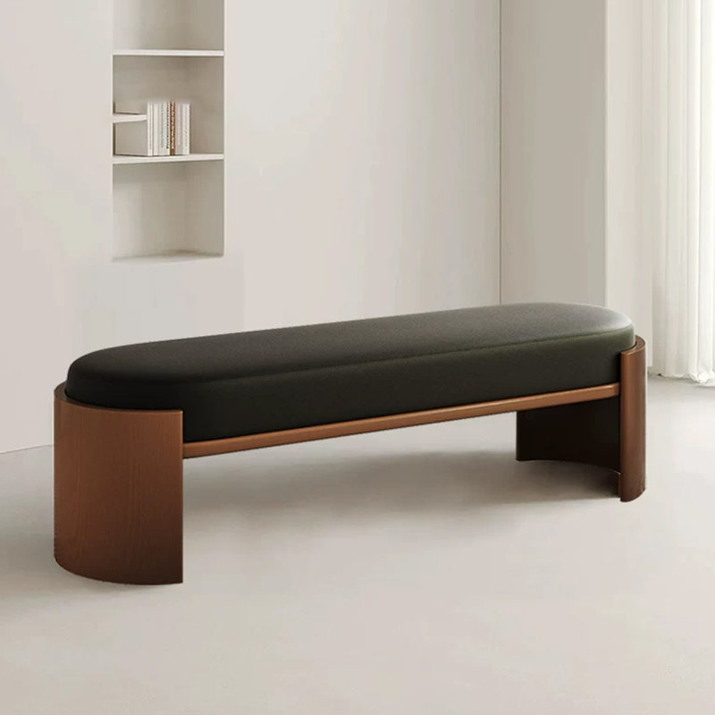 Banc rembourré Modern, H 17,72 po x l 47,24 po x P 13,78 po, Noyer, Noir