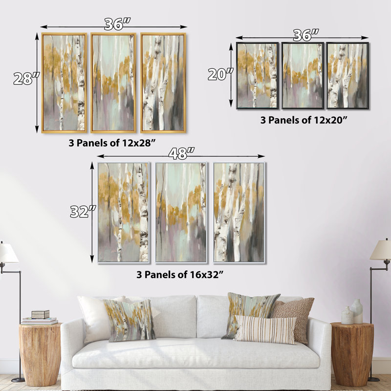 «Silver and Yellow Birch Forest II - Farmhouse», ensemble d'art mural sur toile encadré, H 32 po x l 48 po x P 1 po