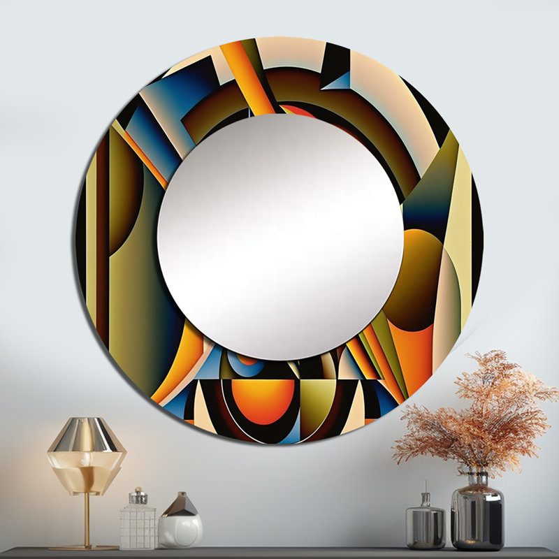 Semyra circulaire rétro Dynamics I - miroir géométrique, miroir mural décoratif rond moderne, impression d'art en métal