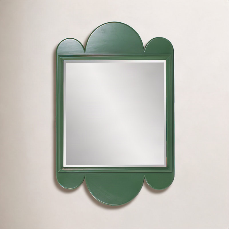 Scalloped Lacquered Mirror, Forest Green