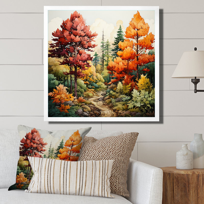 Pine Tree Autumn Magic II - impression, Cadre simple blanc, H 36 po x l 36 po x P 1,5 po
