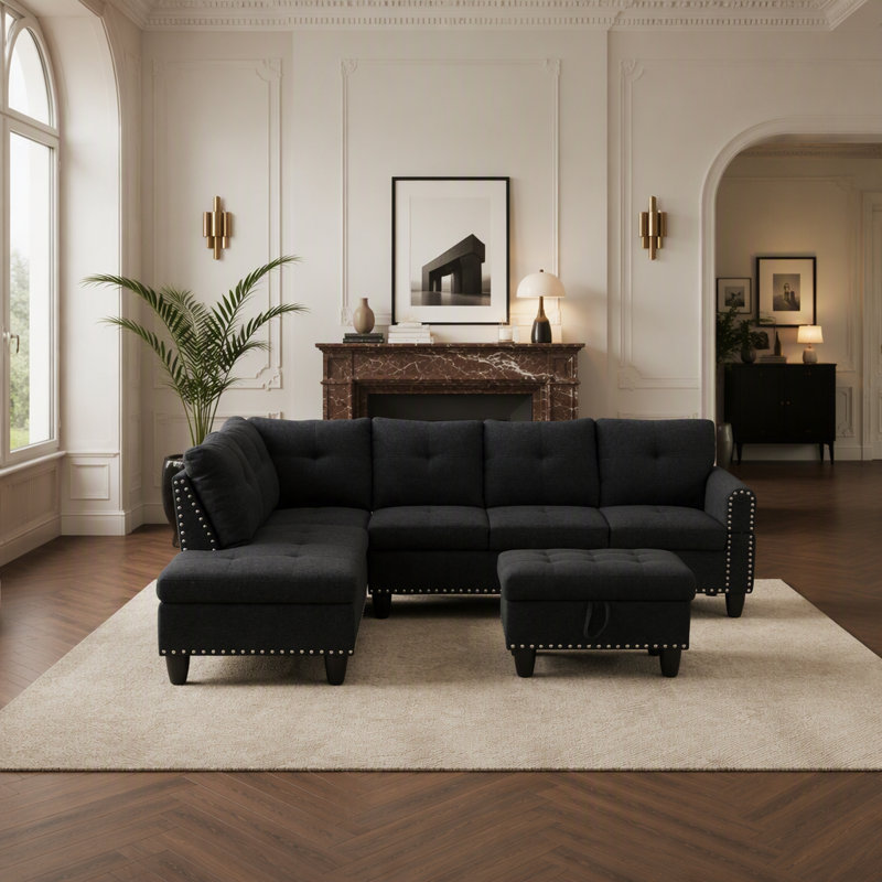 Canapé modulaire en L 69 po x L 69,5 po x L 97,5 po avec repose-pieds et porte-gobelets de rangement (méridienne gauche) 69,5 po x 97,5 po