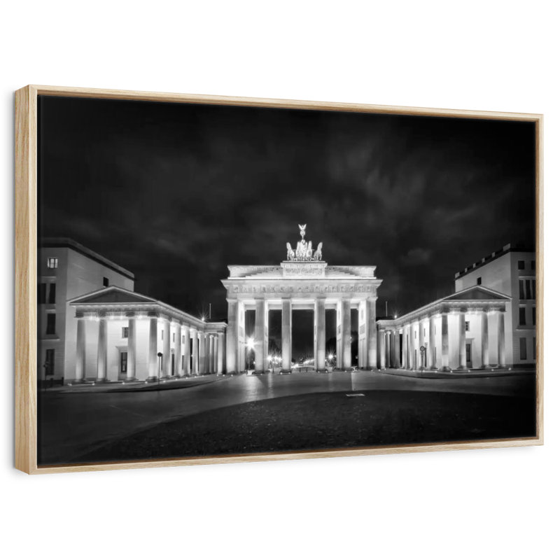 Porte de Brandebourg à Berlin, Cadre flottant en bois naturel, 40 po x 27 po