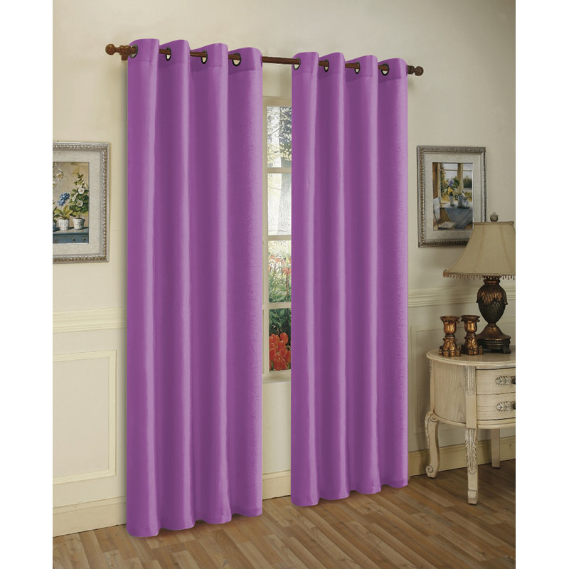 Mira Solid Semi-Sheer Grommet Curtain Panel Set, Purple