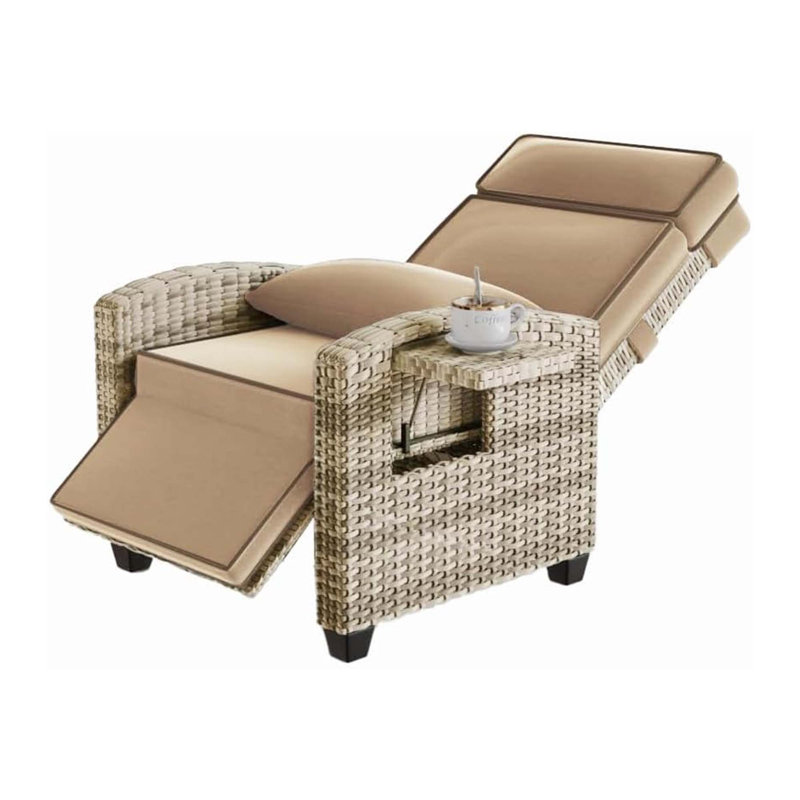Fauteuil inclinable d'extérieur en rotin avec dossier réglable et repose-pieds à 150 °, coussin amovible pour piscine, balcon, véranda, porche, terrasse, cour
