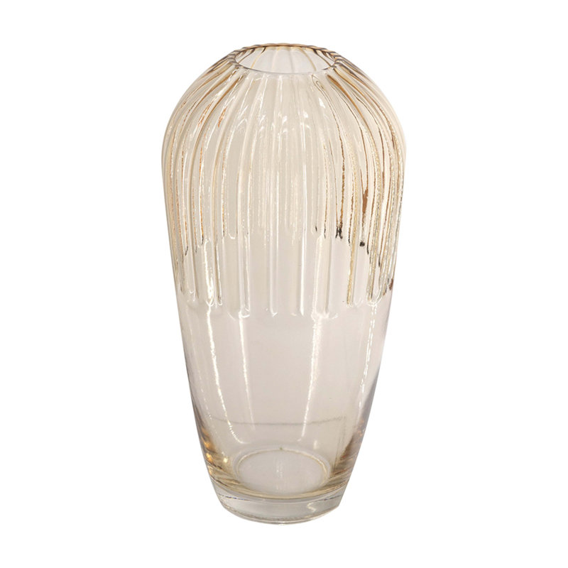 Vase d'appoint en verre effilé D5,9 x 11,8 po avec finition ambrée nervurée