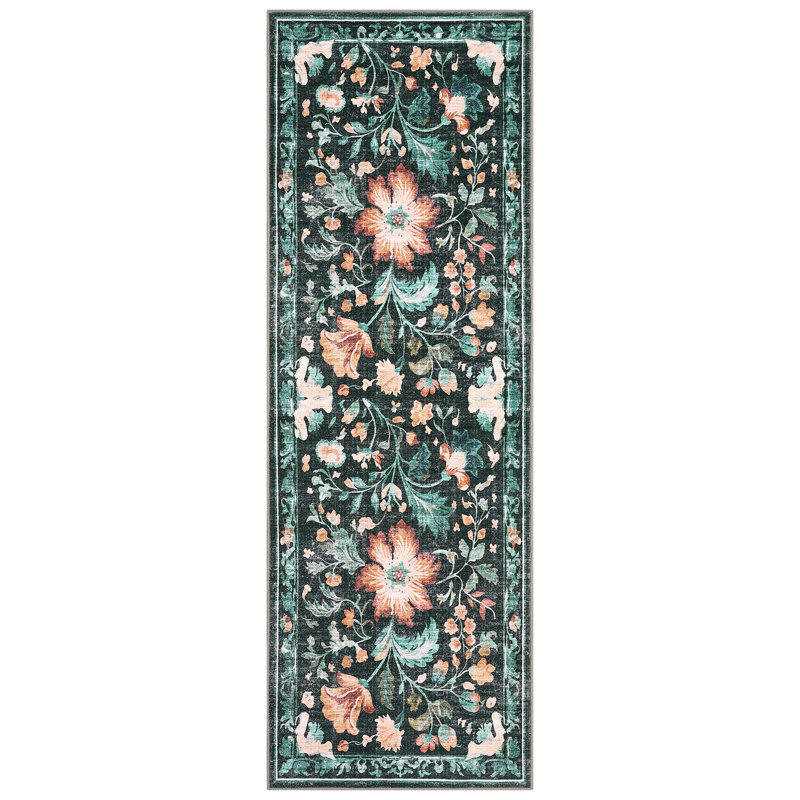 Area Rugs Washable Floral Print Rug for Living Room or Bedroom - Collapsible, Non-Slip, Easy to Clean, Pet Friendly Carpet - Modern Home Decor