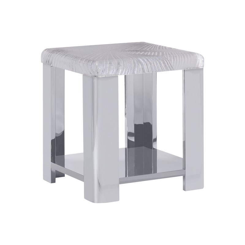 Silver Acrylic and Stainless Steel Square End Table