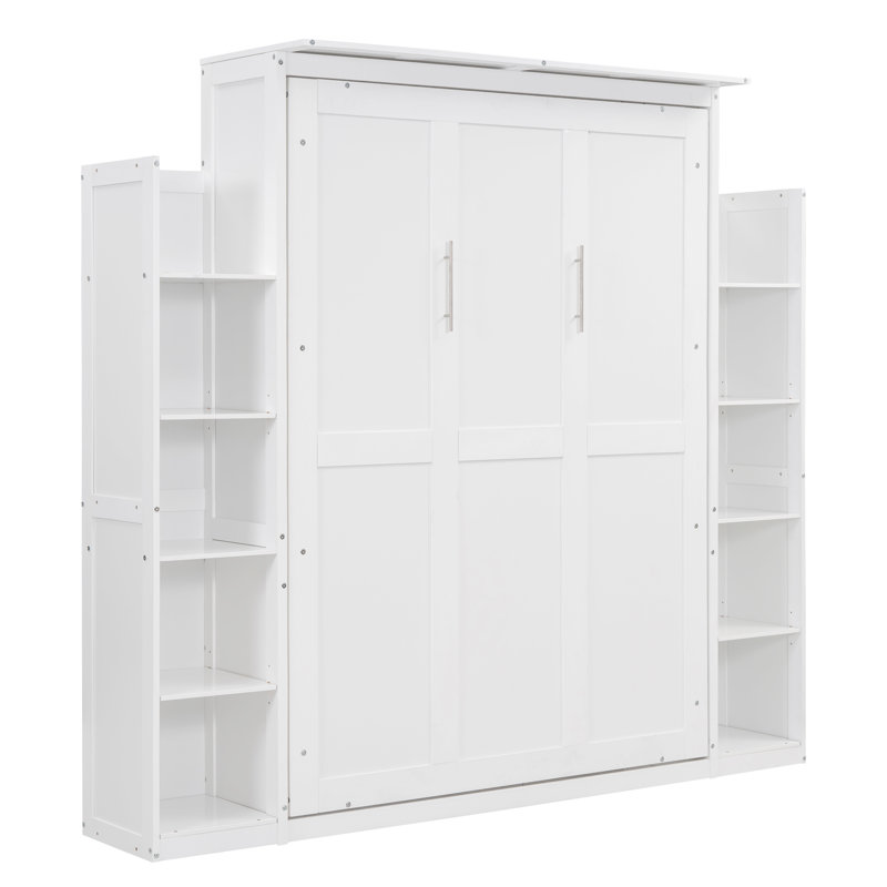 Dannen Murphy Bed with LED Lights and Adjustable Shelves, White, Full