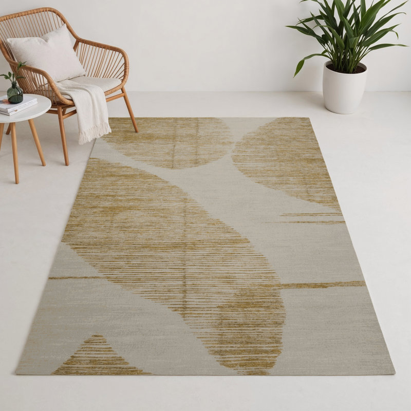 Tapis beige abstrait intérieur et extérieur, Rectangle 9 pi x 12 pi