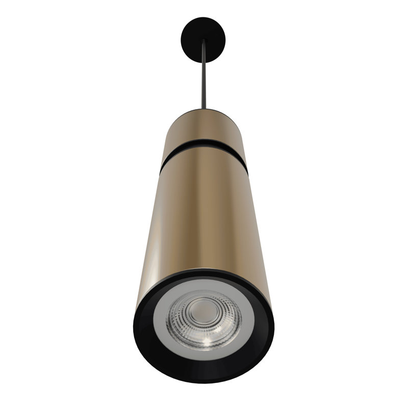 Luminaire suspendu cylindrique unique à 1 lumière, H 10 po x l 3 po x P 3 po, Surface lisse laiton / accents noirs