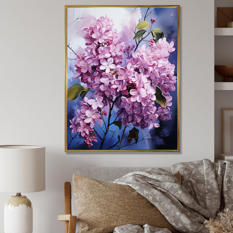 Lilas beauté dévoilé sur toile, Cadre flottant doré, H 20 po x l 12 po x P 1 po