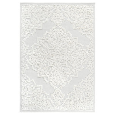 Step Collection High-Low Medallion Cream/Cream Indoor Area Rug, 7'9''X10', Modern, Contemporary, Geometric, Bohemian, Bedroom, Kitchen, Living Room, Non Shedding Carpet