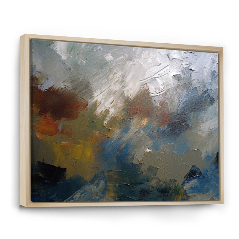 «Feeling Autumn Abstract» - rouge, orange, bleu, Cadre naturel flottant, H 34 po x l 44 po x P 1,5 po