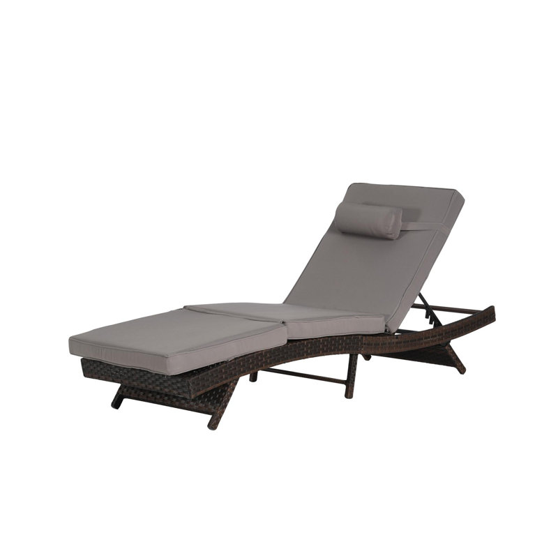 Outdoor Wicker Long Reclining Chair Set of 2, Dark Gray