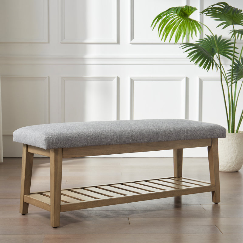 Polyester Upholstered Storage Bench, Grey