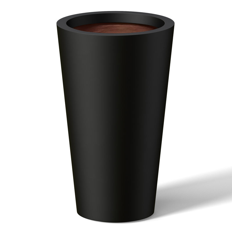 Medium Concrete Round Planter / Pot With Drainage Holes, 19.69" H x 11.81" W x 11.81" D, Charcoal Black (Upgraded Interior)