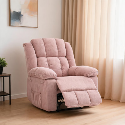 Oversized Manual Recliner Chair for Adults - Extra Wide Upholstered Lounge Armchair with Ergonomic Design, Breathable Chenille, Side Pockets, Heavy-Duty Steel Frame - Living Room, Chenille | Pink