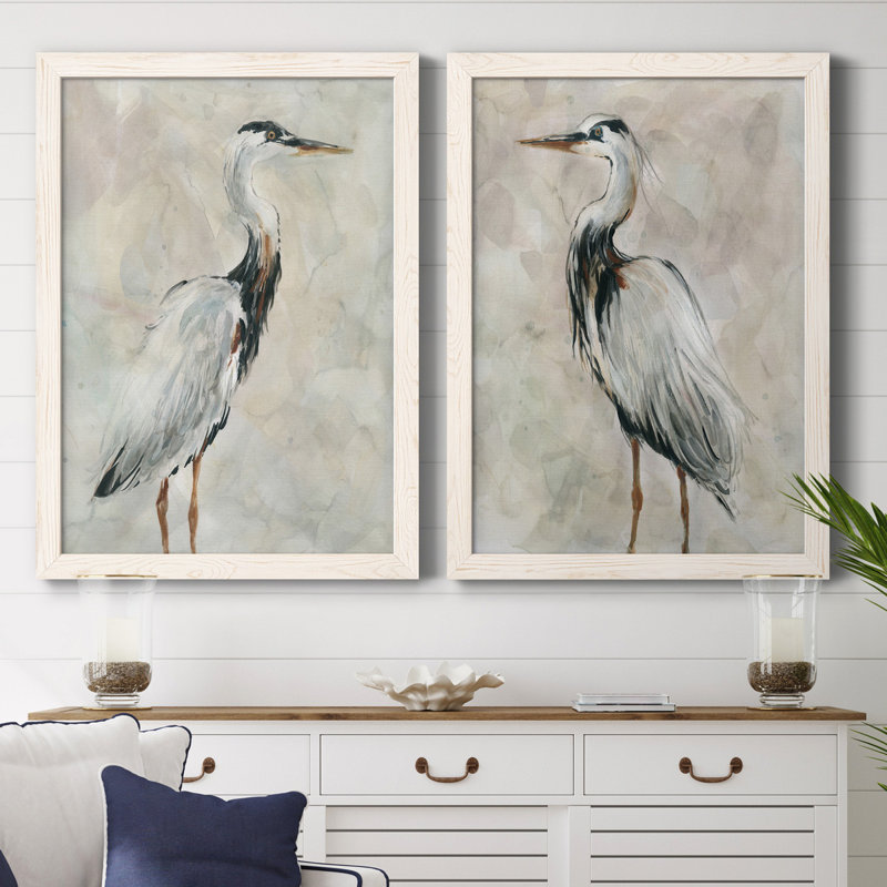 Crane at Dusk I - ensemble de 2 reproductions, Toile encadrée, H 37,5 po x l 55 po, Blanc