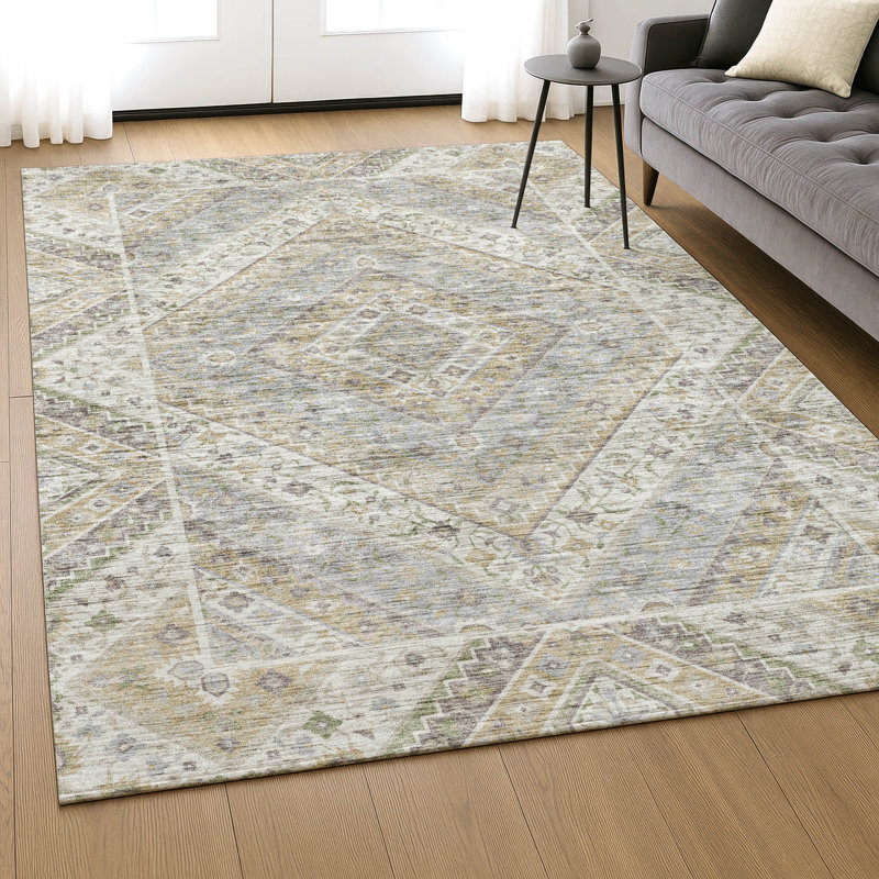 Premium Machine Washable Mayfield AMF2195 geometric Rug, Ivory, 10' x 14'