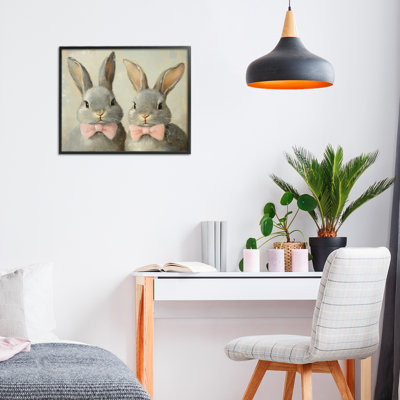 Bowtie Bunny Pair Framed Giclee, design by Petal Prints Design