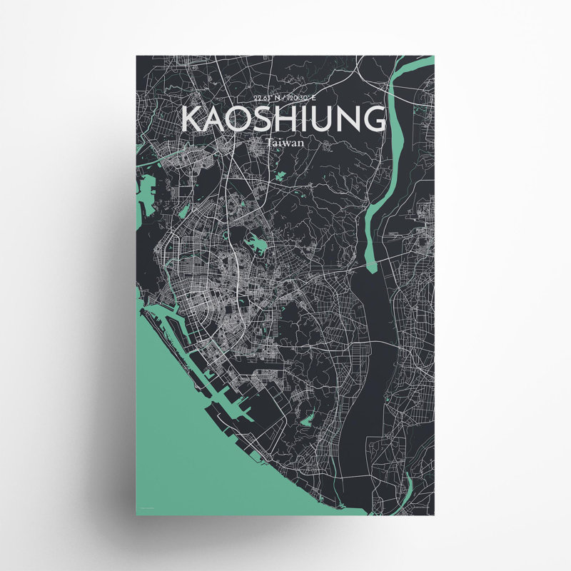 Kaoshiung City Map In Dream - No Frame Print, 17cm H x 11cm W x 0.05cm D