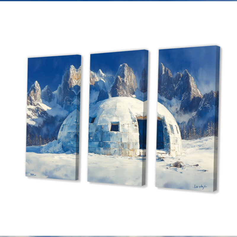 Igloo dans des tons bleus et blancs - ensemble de décorations de paysage d'hiver, Toile tendue, H 40 po x l 60 po x P 1 po