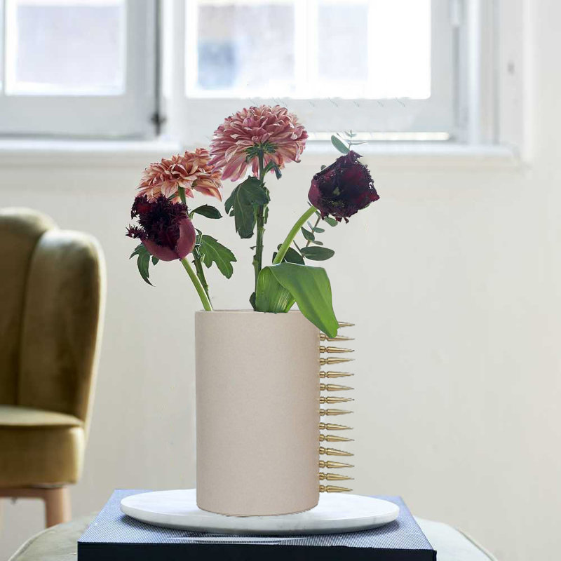 Cauthen Round Leather Table Vase,7x7x10, 10 H" x 7 W" x 7 D"