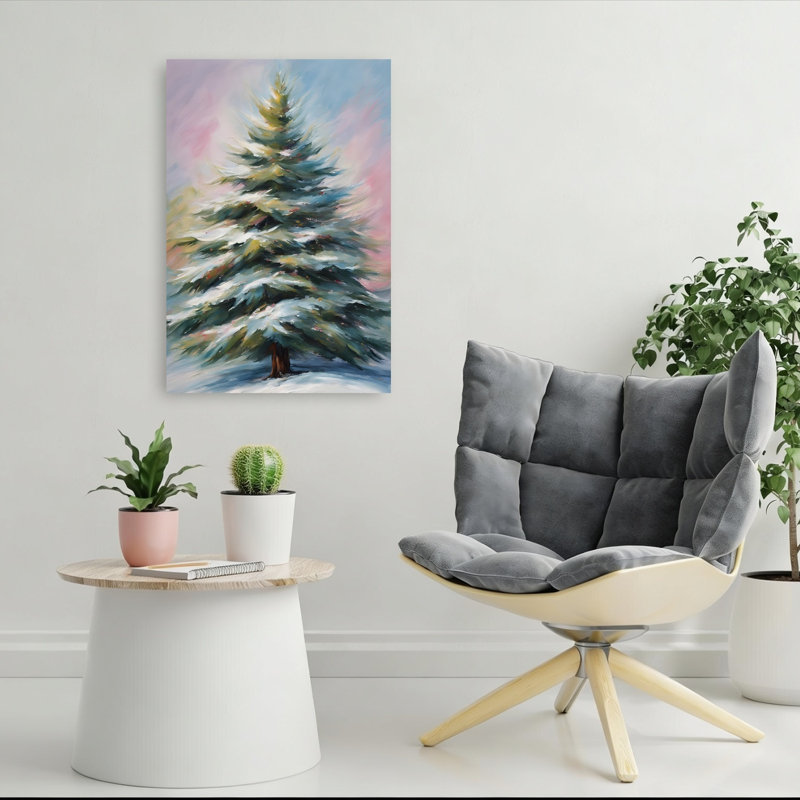 Reproduction d'art coloré, arbre d'hiver coloré, paisible et serein arbre de Noël pin, forêt, paysage, H 36 po x l 24 po