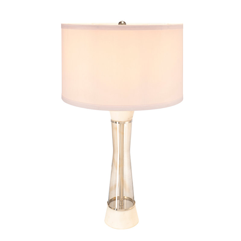 Lampe de table en marbre blanc et bronze avec cylindre en verre D15x30,2 po (assemblage de l'abat-jour requis)