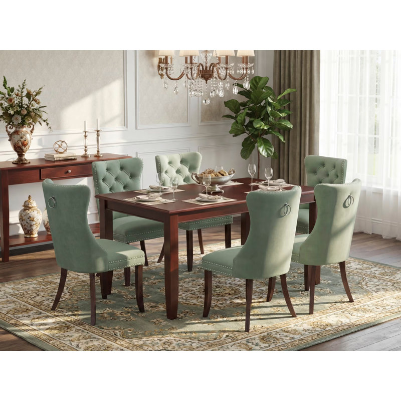 Ensemble de salle à manger 7 pièces comprenant une table de cuisine rectangulaire et 6 chaises Parson rembourrées, acajou