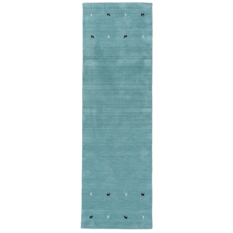 Handwoven Wool Gabbeh Uni Turquoise Rug, Runner 80 x 450cm