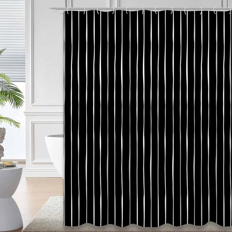 Black Seamless Doodle Lines Grunge White Shower Curtain with 12 Hooks, 72" L x 72" W