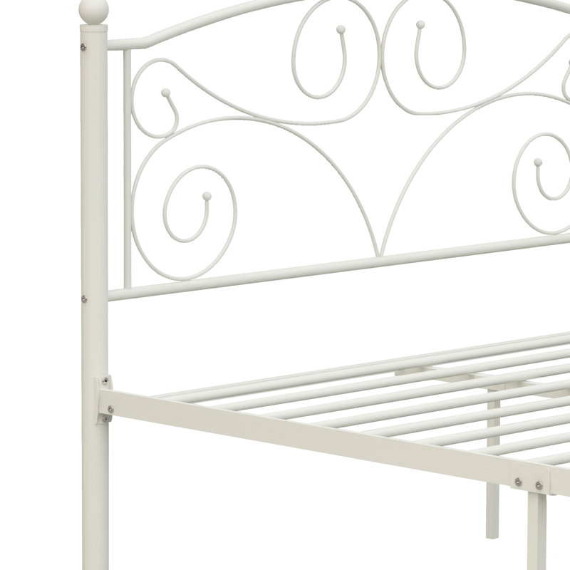 Cadre de lit blanc en métal pleine grandeur avec système de fleurs unique, tête de lit et s'adapte à tous les types de matelas, assemblage facile de la taille, grande capacité de charge, aucun sommier nécessaire