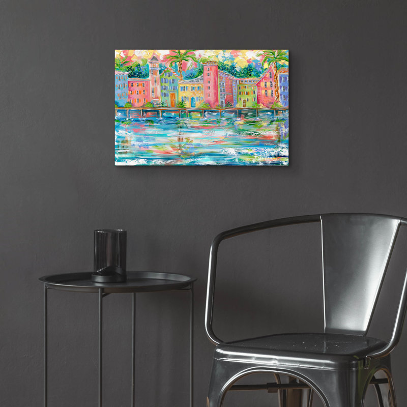 «Dock City» par Estelle Grengs, art mural en verre acrylique, H 16 po x l 24 po x P 0,2 po
