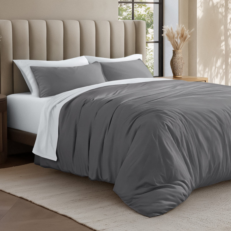 Organic Cotton Jersey Knit Duvet Cover, King Duvet Cover + 2 Standard Shams, Gray