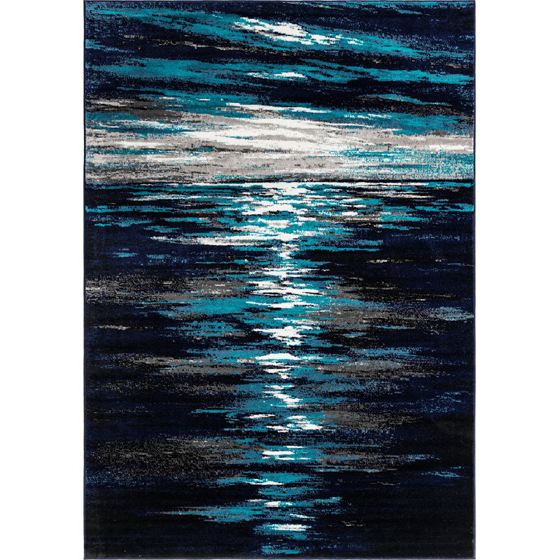 Tapis abstrait bleu nuit Florencia, Rectangle 7 pi x 10 pi